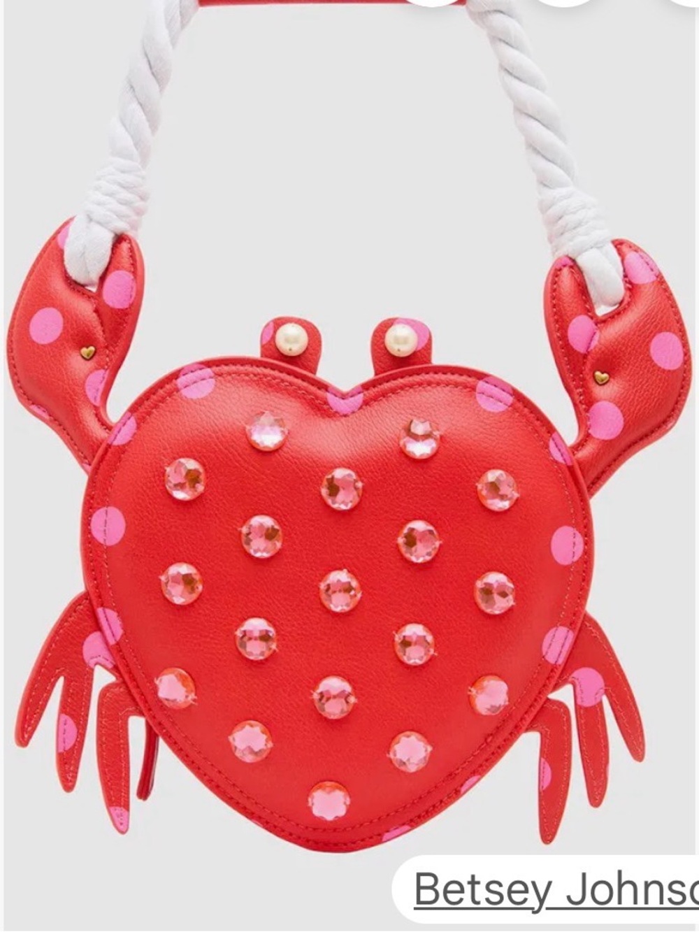 Betsey Johnson Red Pink Crab Heart Crossbody Bag - Picture 5 of 7